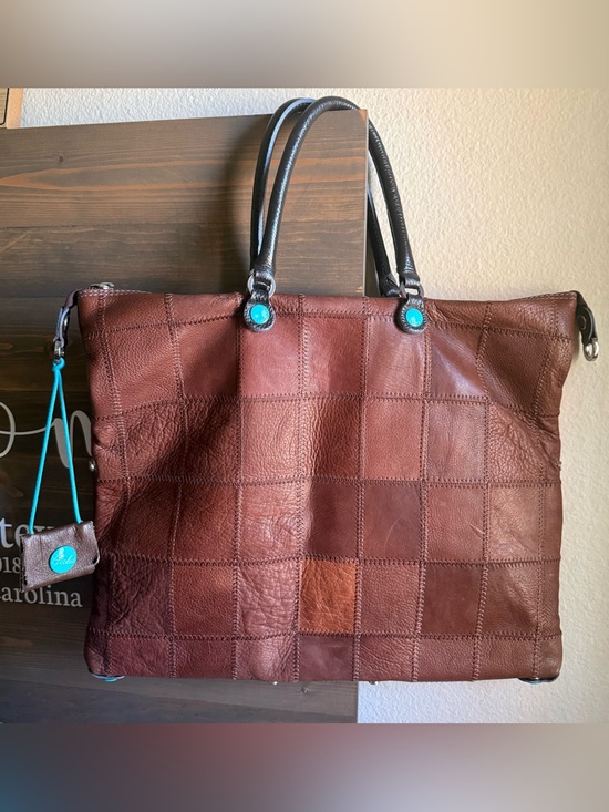 Gabs Handbags - GABS Patchwork Brown Leather Tote with Turquoise Accents
